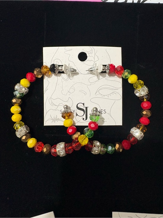 Sassy Jones Jewelry - Sassy Jones Multicolor Beaded Hoop Earrings - Red, Yellow, Green